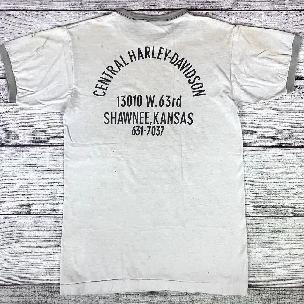 Vintage 1980s Harley Davidson Motorcycles Champion Ringer T-shirt - Picture 4 of 9